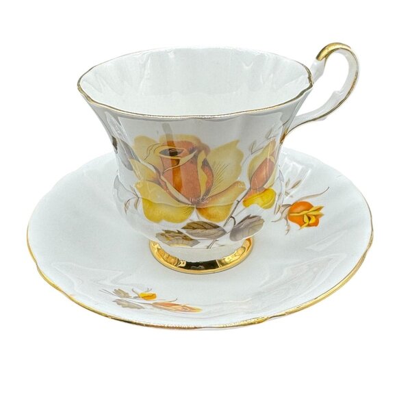 Vtg Royal London Bone China Tea Cup & Saucer Yellow Rose Gold Rim Made England - Picture 1 of 8